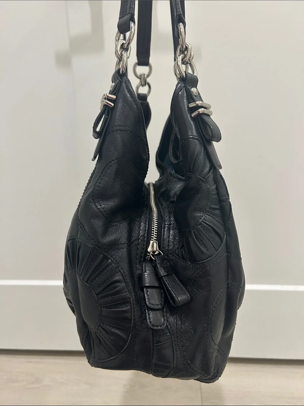 Coach (EUC) Madison Op Art Maggie Embellished Leather Shoulder Bag